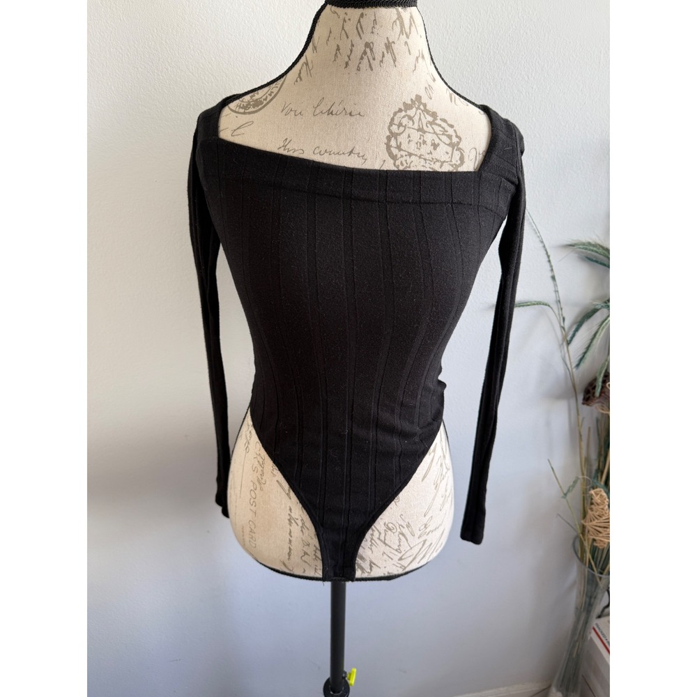 Intimately‎ Free People Bodysuit Long Sleeve Square Neck Top Black XS